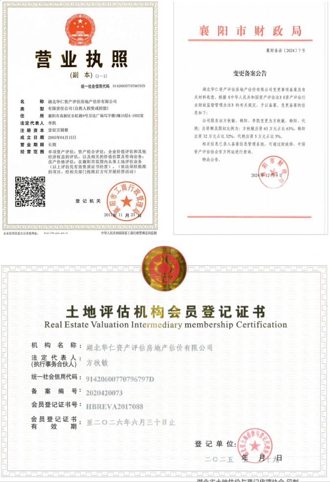 華仁資產(chǎn)評(píng)估房地產(chǎn)估價(jià)有限公司營(yíng)業(yè)執(zhí)照、資產(chǎn)評(píng)估備案公告、土地評(píng)估機(jī)構(gòu)登記證書